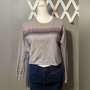 Stylish Gray Striped Long Sleeve Top
